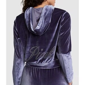 PINK Victoria's Secret Velvet Rhinestone Logo Hoodie Lavender Purple